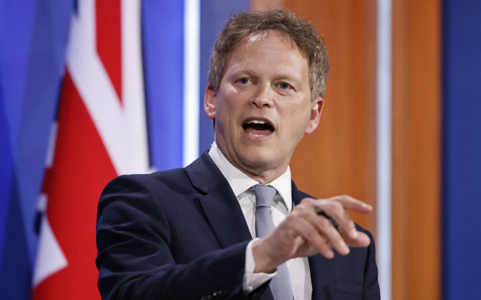 FILE: Britain's Transport Secretary Grant Shapps gives a virtual press conference inside the new Downing Street Briefing Room in central London on 7 May 2021. Picture: Tolga Akmen/AFP