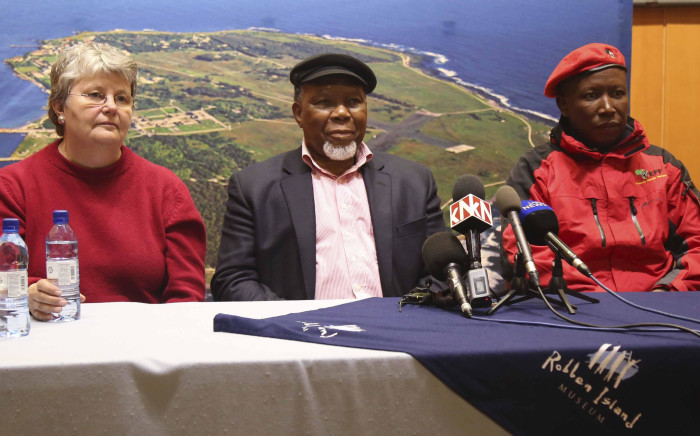 Struggle Veteran, Barbara Hogan, Former President Kgalema Motlanthe and EFF Leader, Julius Malema addressed the media following a tour of Robben Island. Picture: Cindy Archillies/EWN.