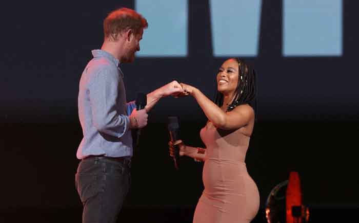 In this image released on 2 May, Prince Harry, Duke of Sussex, and South African actress and human rights activist, Nomzamo Mbatha, speak onstage during Global Citizen VAX LIVE: The Concert To Reunite The World at SoFi Stadium in Inglewood, California. Picture: Kevin Winter/Getty Images for Global Citizen VAX LIVE/AFP