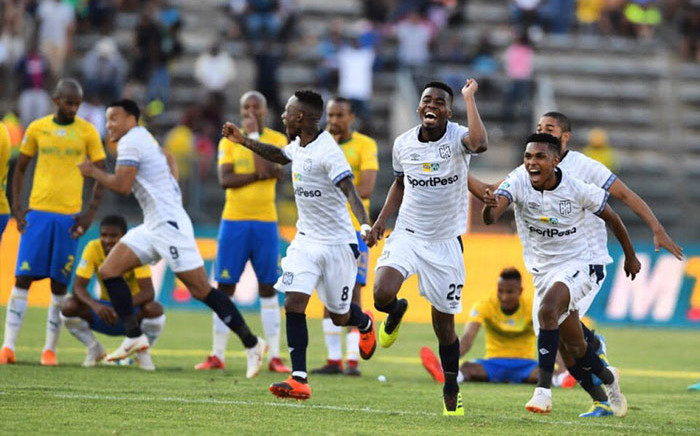 Cape Town City FC players celebrate victory over Mamelodi Sundowns in their MTN8 semifinal match on 2 September 2018. Picture: @CapeTownCityFC/Twitter