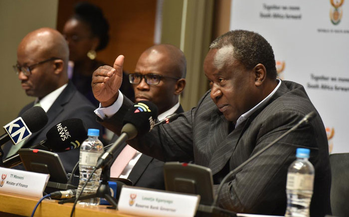 Finance Minister Tito Mboweni at a media briefing after delivering the Medium-Term Budget Policy Statement in Parliament on 30 October 2019. Picture: @TreasuryRSA/Twitter