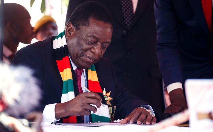 Emmerson Mnangagwa is sworn in as president of Zimbabwe on 26 August 2018. Picture: AFP