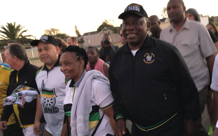 President Cyril Ramaphosa is joined by Western Cape ANC branch members during an early morning walk from Gugulethu Stadium to Athlone Stadium in Cape Town on 20 February 2018. Picture: Kaylynn Palm/EWN