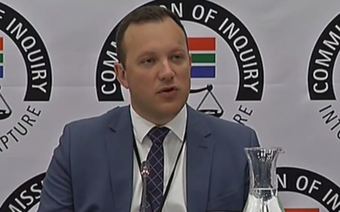 A screengrab of News24 Editor Adriaan Basson giving evidence at the Zondo commission of inquiry into state capture on 5 February 2019.