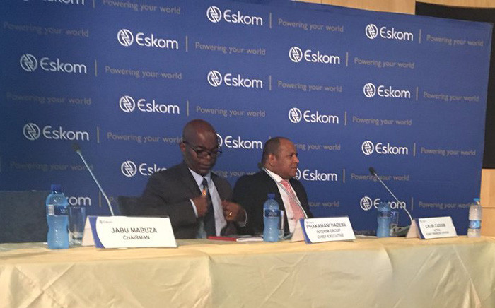 FILE: Acting Eskom CEO Phakamani Hadebe (left) at the announcement of the company's interim results on 30 January 2018. Picture: Gia Nicolaides/EWN