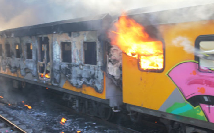 FILE PIC: Torched Metrorail train. Picture: Supplied
