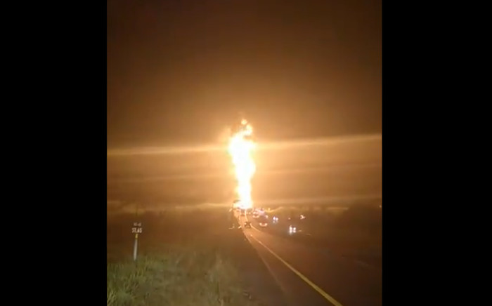 Screengrab of a fiery inferno on the N3 Van Reenen's Pass on 1 December 2019. 