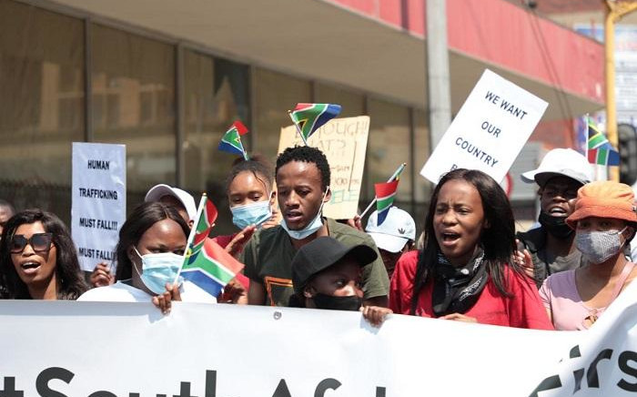 Small groups of civil society are marching from Church Square in Pretoria to the Nigerian Embassy on Wednesday, 23 September 2020. They are protesting against human trafficking and illegal foreign nationals. Picture: Abigail Javier/EWN