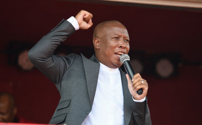 Economic Freedom Fighters (EFF) leader Julius Malema addresses supporters after appearing in the Randburg Magistrates Court on 13 October 2020. Picture: @EFFSouthAfrica/Twitter