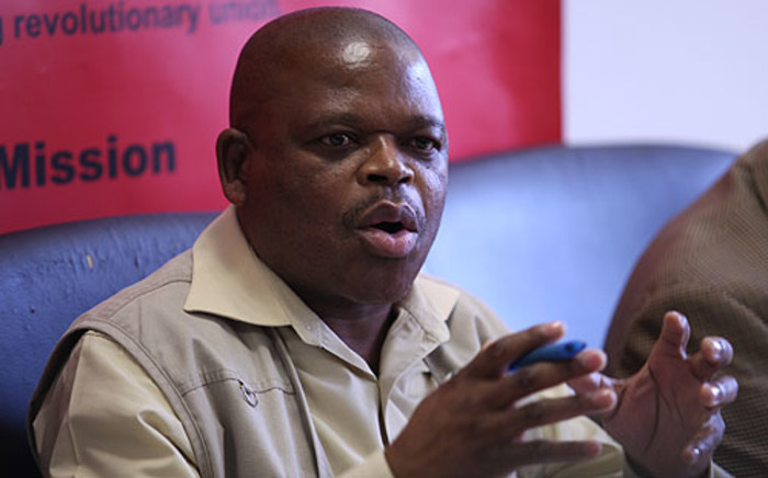 The National Union of Mineworkers' General Secretary Frans Baleni, at a news conference in Johannesburg. Picture: Taurai Maduna/EWN