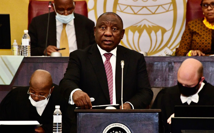 Picture: Address by President Cyril Ramaphosa at the Joint Sitting of Parliament on widespread flooding on 26 April 2022. Picture: @CyrilRamaphosa/Twitter.