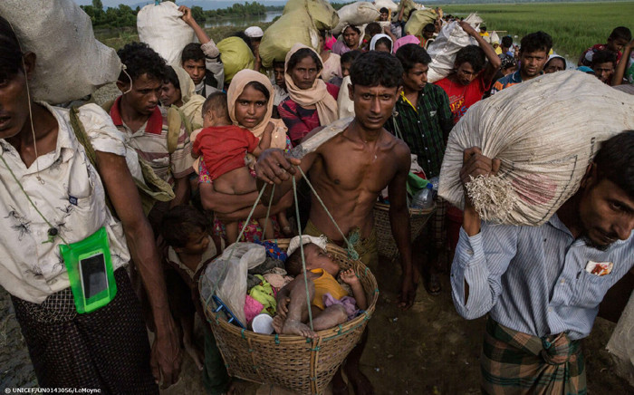 FILE: A baby in a basket is one of 1.2 million Rohingya refugees in Bangladesh. Picture: @UNICEF/Twitter.