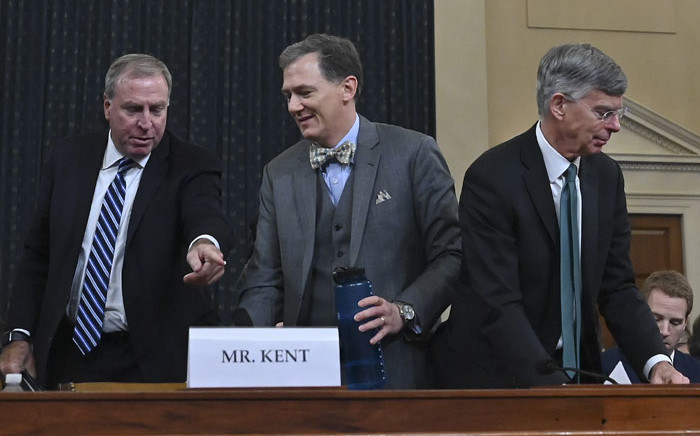 Top US diplomat in Ukraine William Taylor (R) and George Kent (L), the deputy assistant secretary of state for European and Eurasian Affairs testify during the House Intelligence Committee on Capitol Hill in Washington, DC on 13 November 2019. Picture: AFP