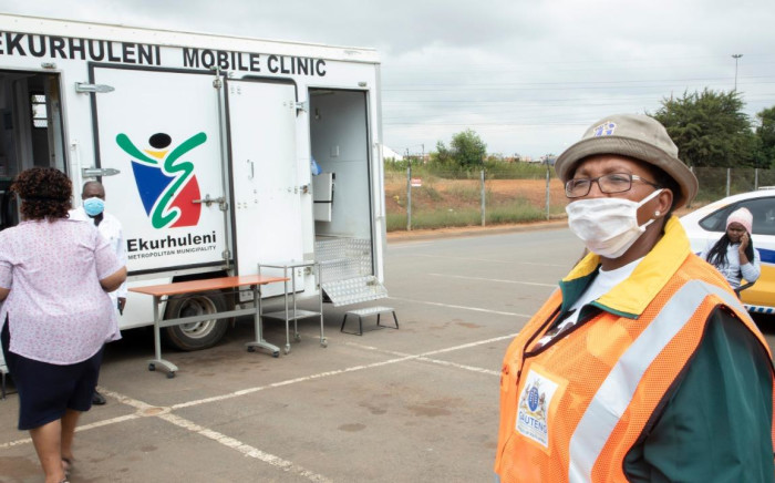 Gauteng Community Safety MEC Faith Mazibuko prepares for mobile testing at the Phumulani Mall in Thembisa during operations calling on people to test for Covid-19. Photo: Ahmed Kajee/EWN