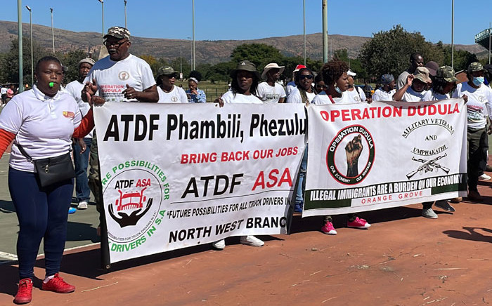 Operation Dudula supporters gather at the Olympia Park Stadium in Rustenburg on 27 April 2022 for the group's official launch in the North West. Picture: Masechaba Sefularo/Eyewitness News