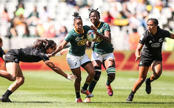 South Africa and New Zealand in action during their HSBC World Rugby Sevens match at the Cape Town Stadium on 13 December 2019. Picture: @WomenBoks/Twitter
