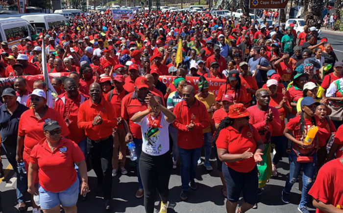 Cosatu members march in Cape Town in protest against the poor state of the country's public transport system on 20 February 2020. Picture: Kaylynn Palm/EWN