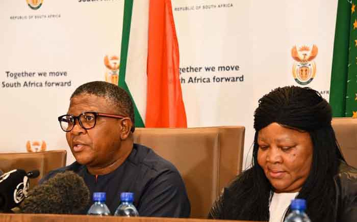 Transport Minister Fikile Mbalula (L) on 23 January 2020 briefed the media on the 2019/2020 festive season road safety report in Pretoria. Picture: @GovernmentZA/Twitter