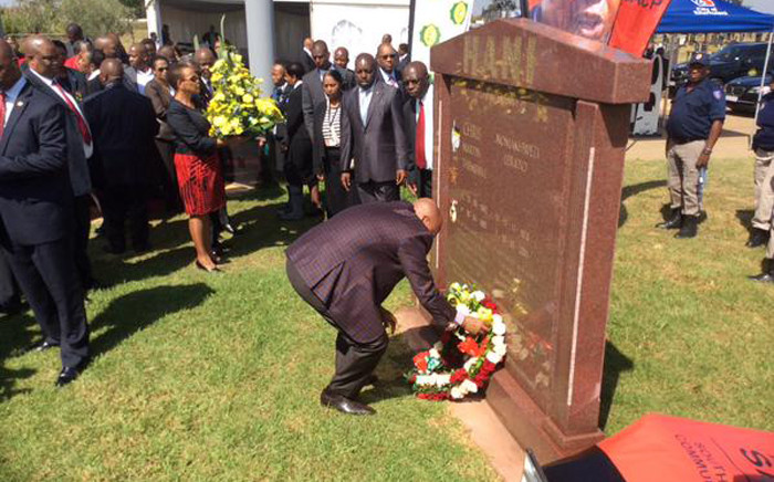 President Jacob Zuma laying wreaths at the grave site of the late Chris Hani after he declare it a heritage site on 10 April 2015. Picture: ANC Info Feed ‏@MyANC_.