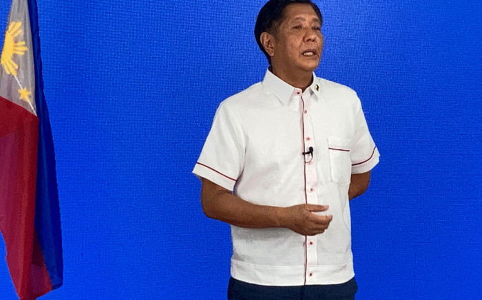 In this photo taken May 9, 2022, Presidential candidate Ferdinand Marcos Jr., son of the late dictator Ferdinand Marcos Sr., speaks to the members of the media, at his party headquarters in Manila. Picture: MIKHAEL FLORES / AFP