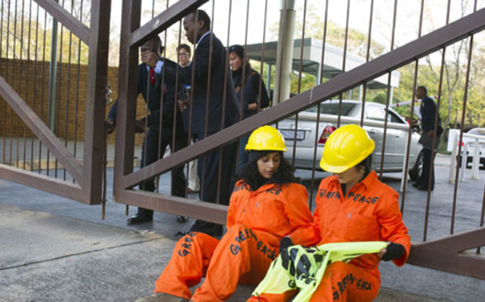 FILE PICTURE: Greenpeace protesters chain themselves to a fence at the Industrial Development Corporation in Sandton. They were protesting against the use of nuclear energy in Africa. Picture: Shayne Robinson, Freelance Photojournalist.