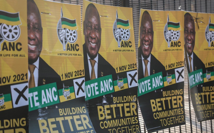 Posters at the launch of the ANC elections manifesto at Church Square in Pretoria on 27 September 2021. Picture: Abigail Javier/Eyewitness News