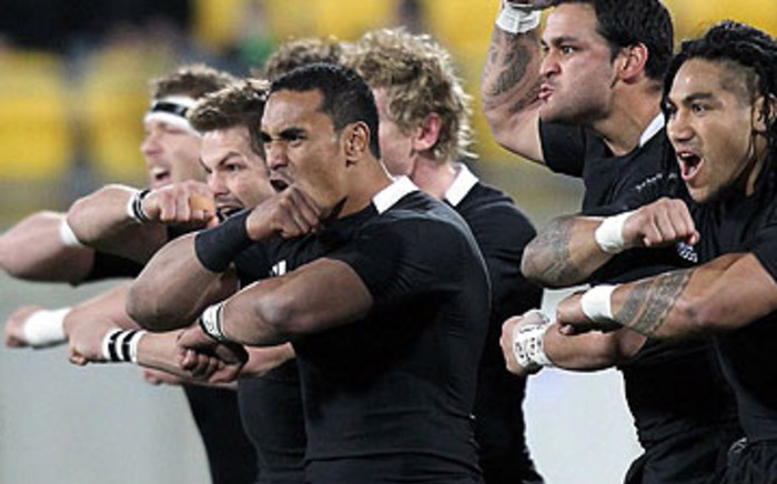The All Blacks perform the haka during their Tri-Nations match against South Africa at Westpac Stadium in Wellington on July 30, 2011. Picture: AFP
