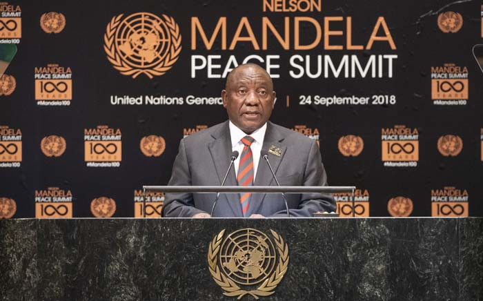President Cyril Ramaphosa makes remarks during the Nelson Mandela Peace Summit. Picture: United Nations Photo.