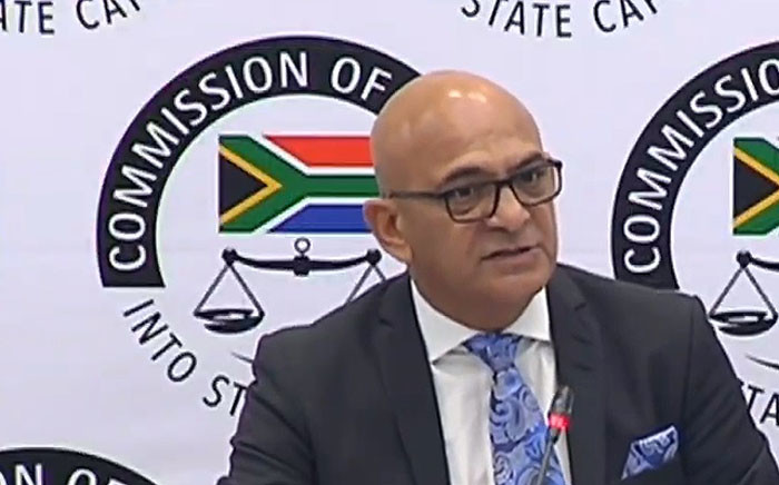 A YouTube screengrab shows Mo Shaik at the state capture inquiry on 26 November 2019.
