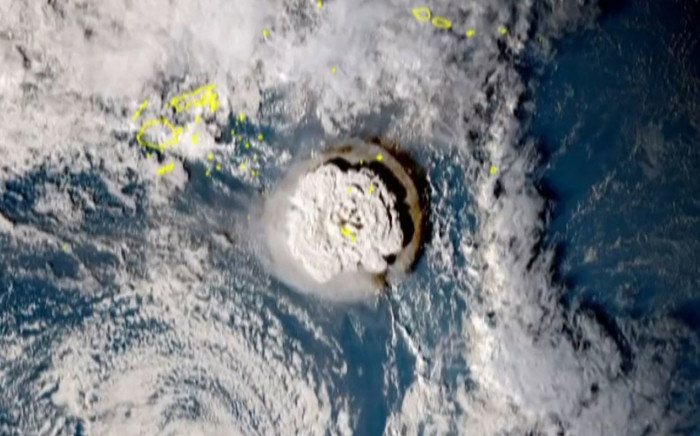 A grab taken from footage by Japan's Himawari-8 satellite and released by the National Institute of Information and Communications (Japan) on January 15, 2022 shows the volcanic eruption that provoked a tsunami in Tonga. Picture: AFP