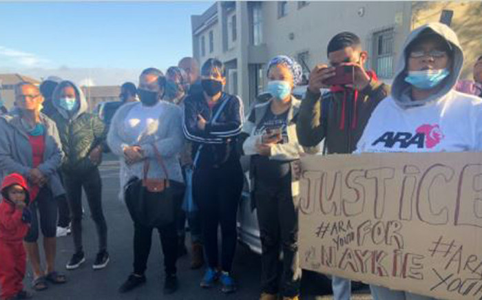 Community members held a peaceful protest outside the Atlantis Magistrates court on 5 May 2021. This after the murder of 21-year-old Charne Viljoen. Picture: Graig-Lee Smith/Eyewitness News