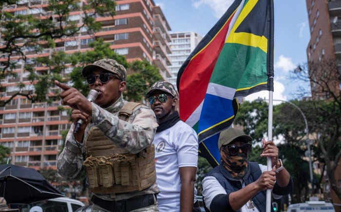 Nhlanhla Lux Dlamini, leader of anti-foreigners movement so-called 'Operation Dudula' adresses his followers in Hillbrow, Johannesburg on 19 February 2022. 