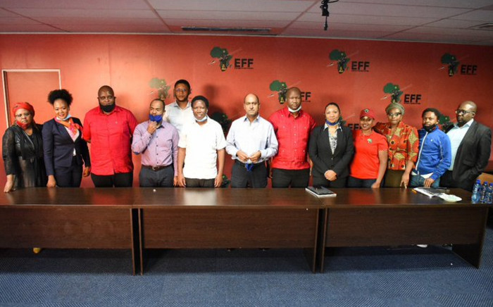 EFF representatives, led by party leader Julius Malema, met with a delegation from Unilever on 10 September 2020 following demonstrations over a racist ad for TRESemme hair products that appeared on the Clicks website. Picture: @EFFSouthAfrica/EWN