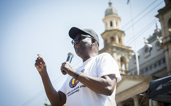  Former Congress of South African Trade Unions (Cosatu) General-Secretary Zwelinzima Vavi addresses members of the public outside national treasury in Pretoria on 3 March 2017 over their dissatisfaction with President Jacob Zuma's latest cabinet reshuffle. Picture: Reinart Toerien/EWN