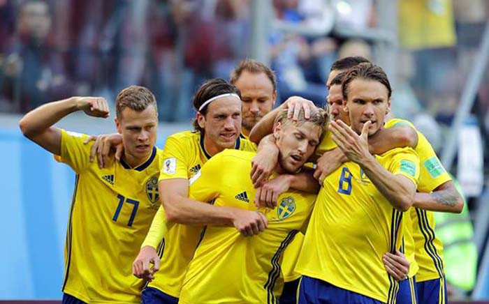 Sweden players celebrate their victory over Switzerland during their round of 16 match. Picture: Facebook.com.