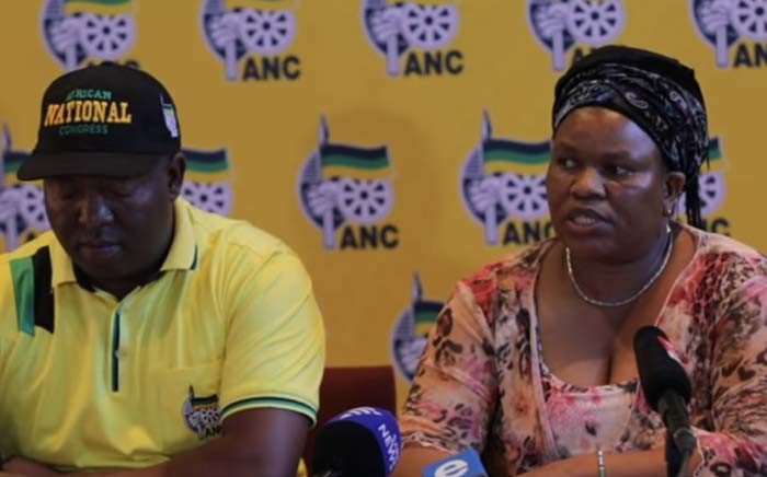 Acting provincial secretary Suzan Dantjie addressing the media about the ANC’s decision to place North West Premier Supra Mahumapelo on precautionary leave. Picture: EWN