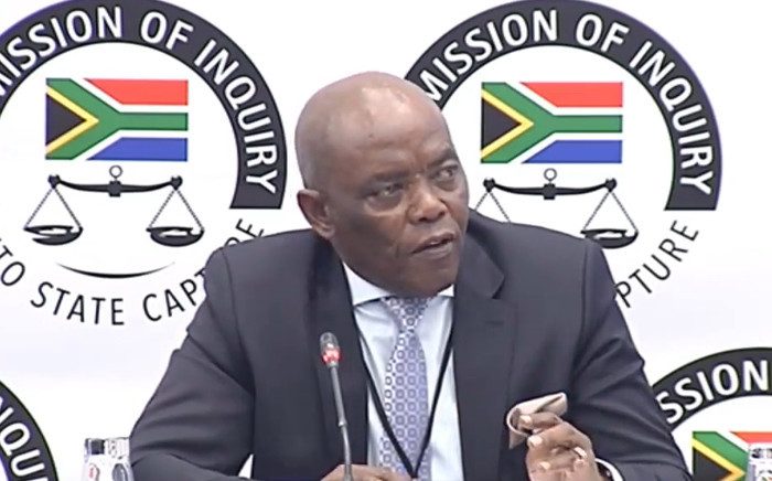 A screengrab of the former head of state protocol Bruce Koloane appearing at the Zondo Commission on 8 July 2019.