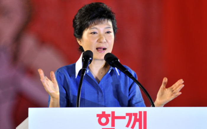 Park Geun-Hye, the daughter of assassinated dictator Park Chung-Hee, speaks after she was elected as a presidential candidate during a national convention of the New Frontier Party for a presidential primary in Goyang, north of Seoul, on August 20, 2012. Picture: AFP.
