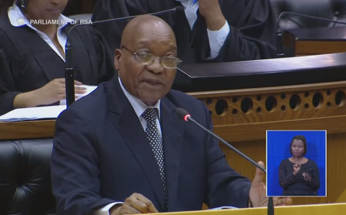 President Jacob Zuma speaks in Parliament during a question & answer session on 13 September 2016. Picture: Youtube