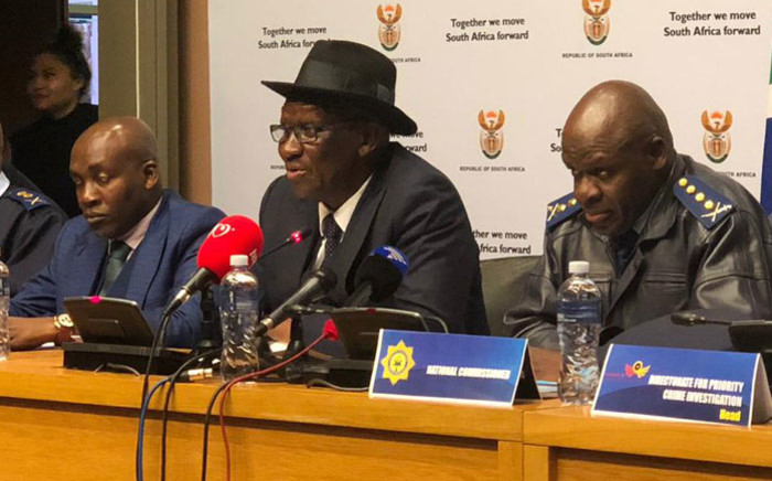 FILE: Minister of Police Bheki Cele briefs the media following the presentation to the Portfolio Committee on Police on the 2017/2018 crime statistics. Picture: @SAgovnews/Twitter.