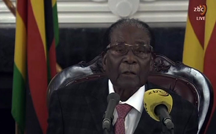 FILE: A screengrab from the broadcast of Zimbabwe Broadcasting Corporation (ZBC) shows former Zimbabwe President Robert Mugabe delivering a speech in Harare on 19 November 2017 following a meeting with army chiefs who have seized power in Zimbabwe. Picture: AFP.
