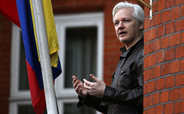 In this file photo taken on 19 May 2017 Wikileaks founder Julian Assange speaks from a balcony at the Embassy of Ecuador in London. Picture: AFP