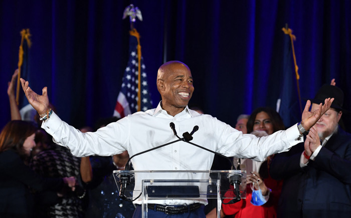 New York City Democratic mayor-elect Eric Adams gestures to supporters during his 2021 election victory night party on 2 November 2021 in New York City. Picture: ANGELA WEISS/AFP