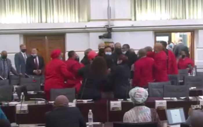 FILE: A screengrab of EFF MPs being ejected from Parliament by security officials on 10 June 2022.