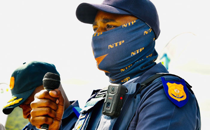 A North West traffic official wears a body camera at the launch of the Easter road safety campaign launch at the Bapong Weighbridge on 29 March 2021. Picture: @TrafficRTMC/Twitter