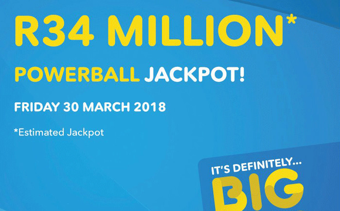 The estimated jackpot for the Powerball draw on 30 March 2018 was set at R34 million. Picture: @sa_lottery/Twitter.