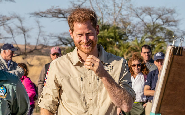 A handout photo made available by the HALO Trust shows Prince Harry, Duke of Sussex, visiting the minefield in Dirico, Angola on 27 September 2019. Picture: AFP 