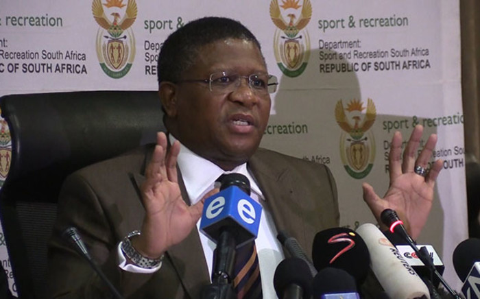 Sports Minister Fikile Mbalula speaks during a press conference at SAFA House in Soweto, Wednesday 3 June 2015. Picture: Vumani Mkhize/EWN.