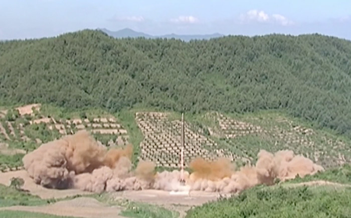 A screengrab from the footage taken of North Korea's missile test.