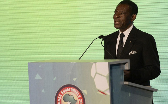 FILE: Equatorial Guinea President Teodoro Obiang Nguema delivers a speech during the 2015 African Cup of Nations draw ceremony on 3 December, 2014 in Malabo. Picture: AFP.